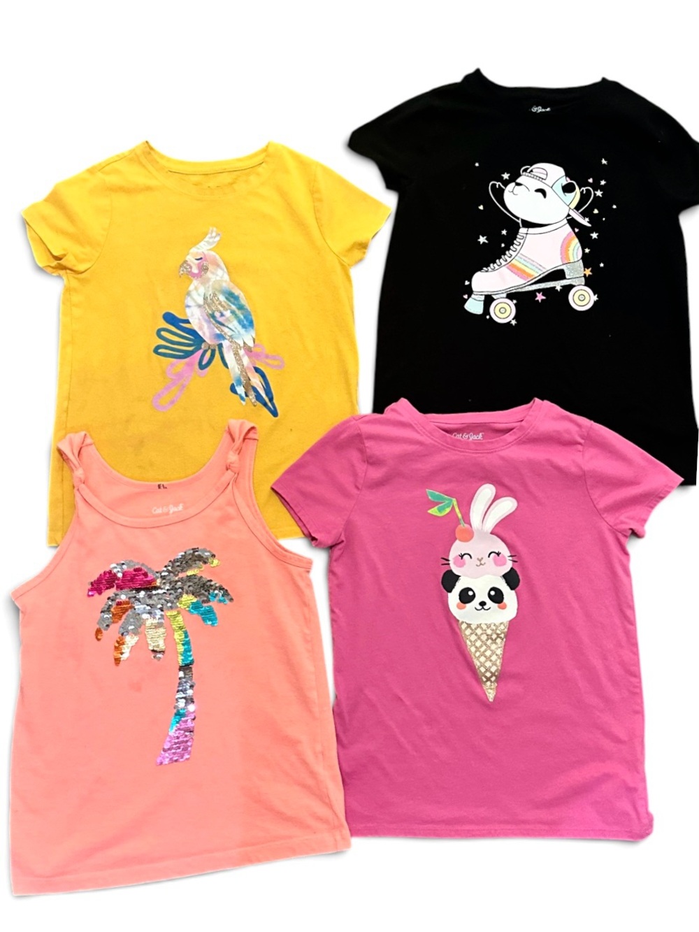 Set of 4 Target Cat & Jack Girl’s Sequin & Glitter Graphic T-Shirts - Size 7-8